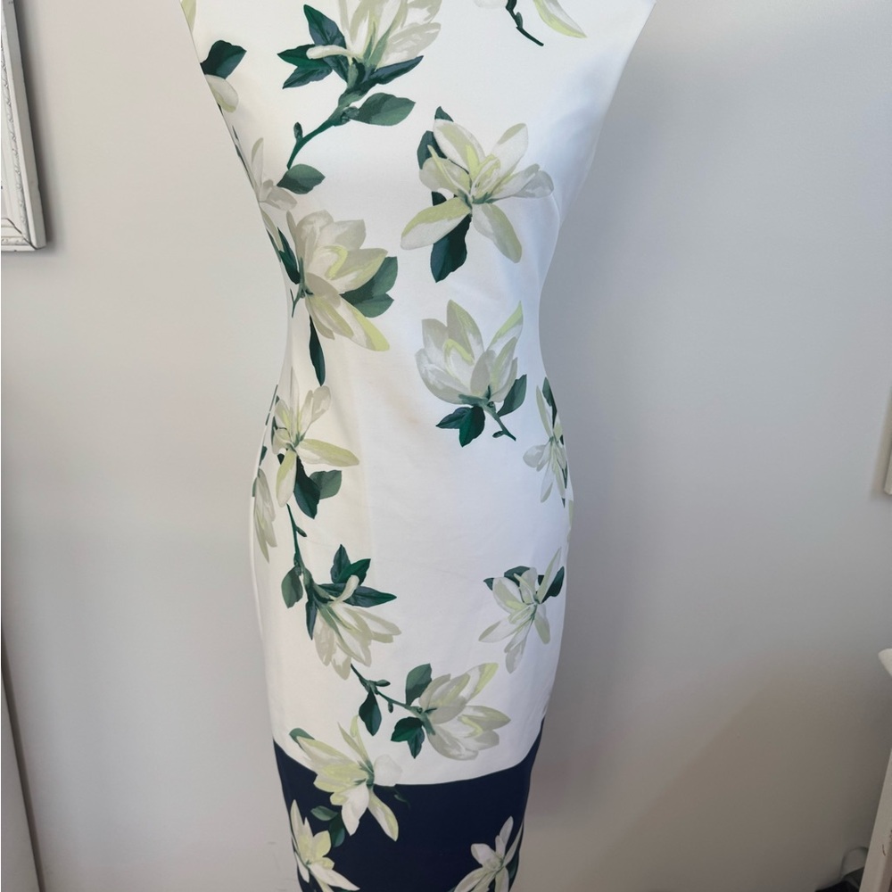 Vince Camuto White and Green Floral Midi Dress